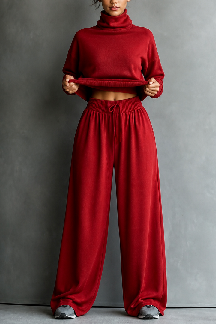 Paola | completo donna maglione collo alto e pantaloni larghi – set in maglia