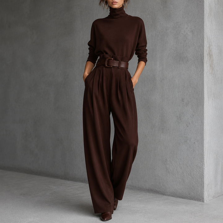 Ludovica | completo donna collo alto e pantaloni vita alta con cintura – set elegante