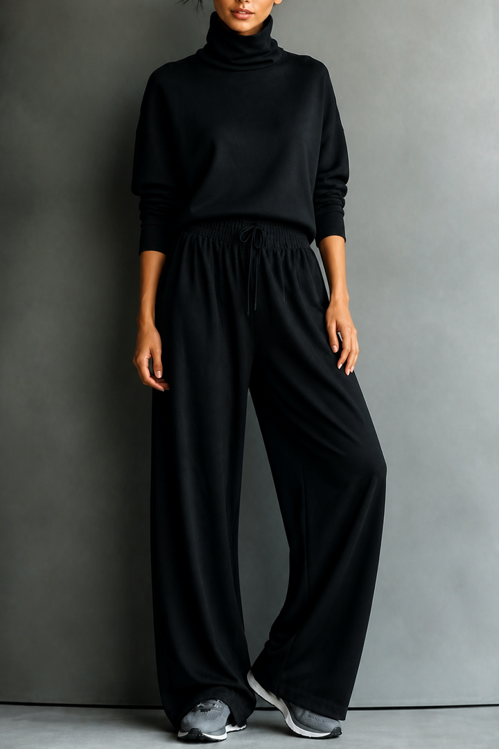 Paola | completo donna maglione collo alto e pantaloni larghi – set in maglia