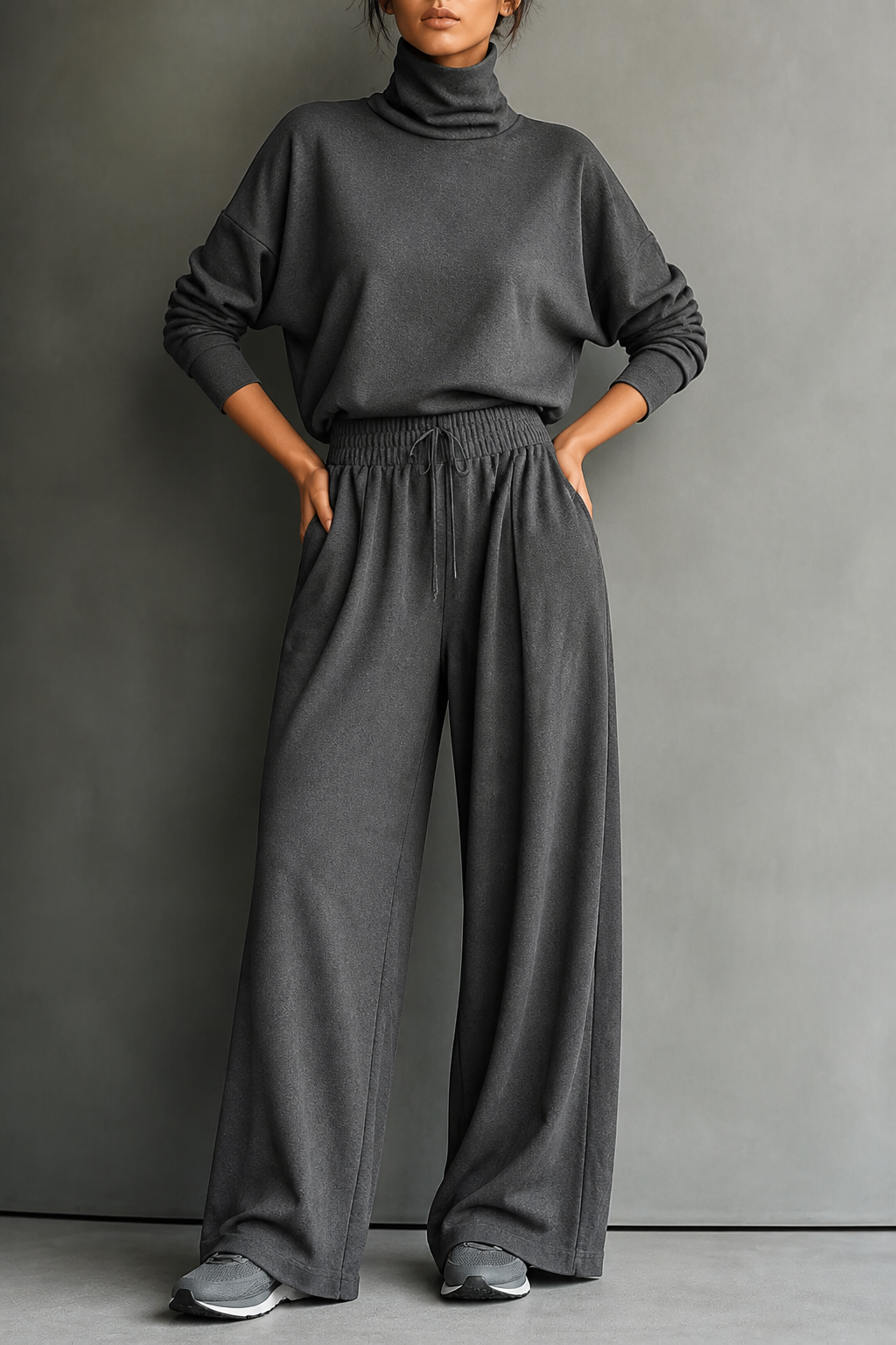 Paola | completo donna maglione collo alto e pantaloni larghi – set in maglia
