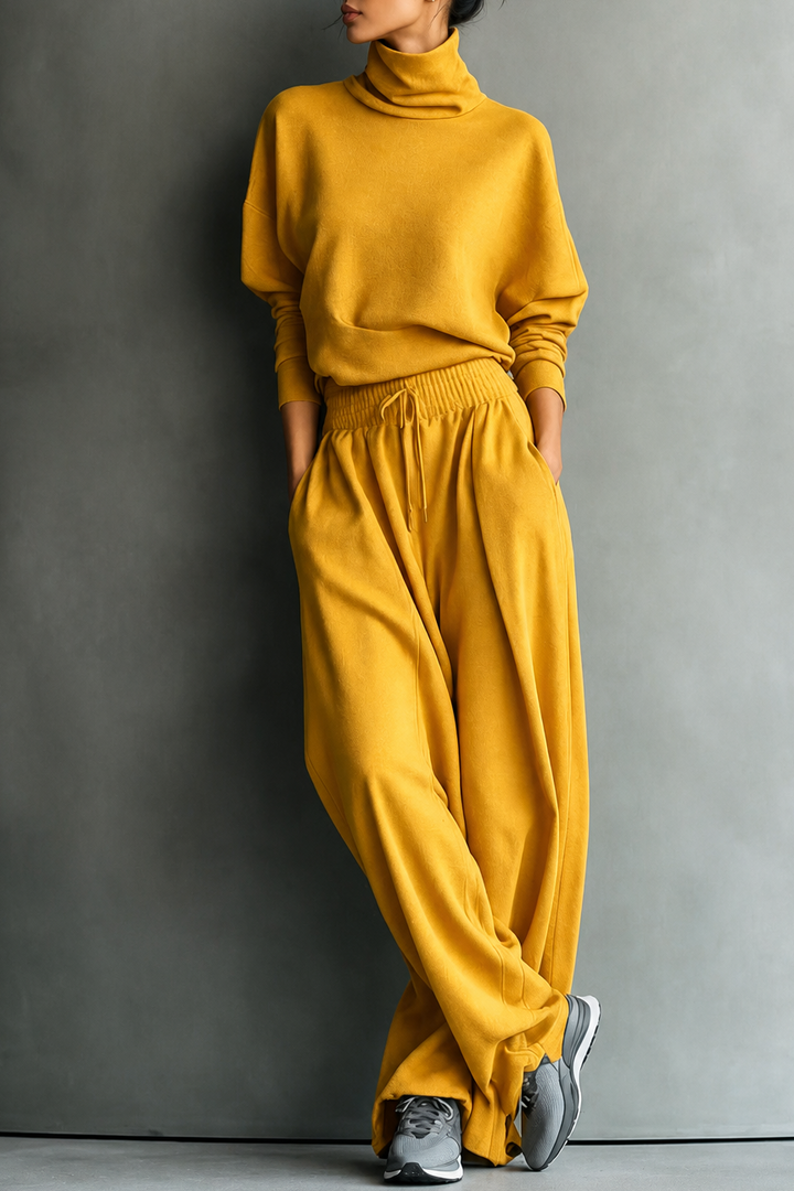 Paola | completo donna maglione collo alto e pantaloni larghi – set in maglia
