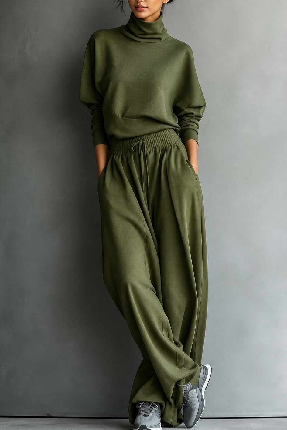 Paola | completo donna maglione collo alto e pantaloni larghi – set in maglia