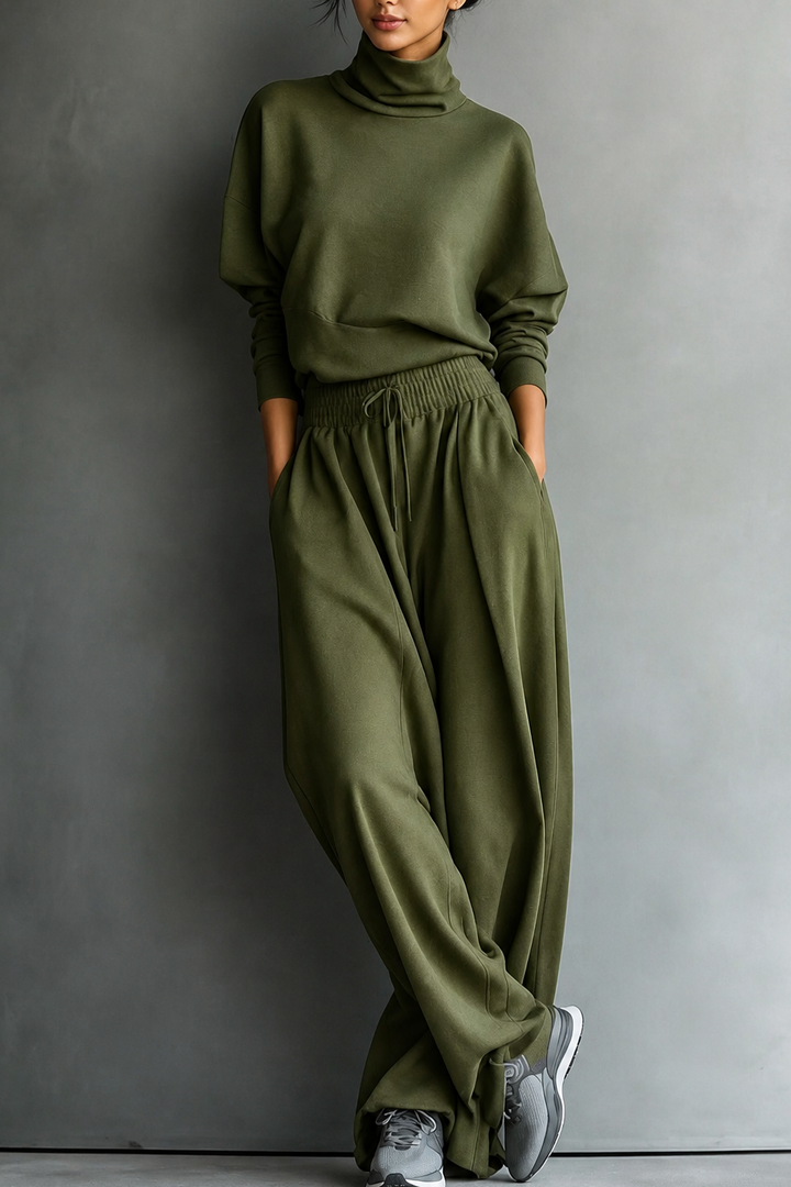 Paola | completo donna maglione collo alto e pantaloni larghi – set in maglia
