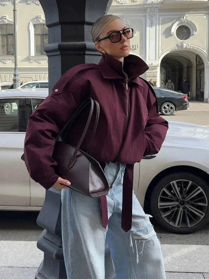 Giulia | bomber bordeaux con collo alto