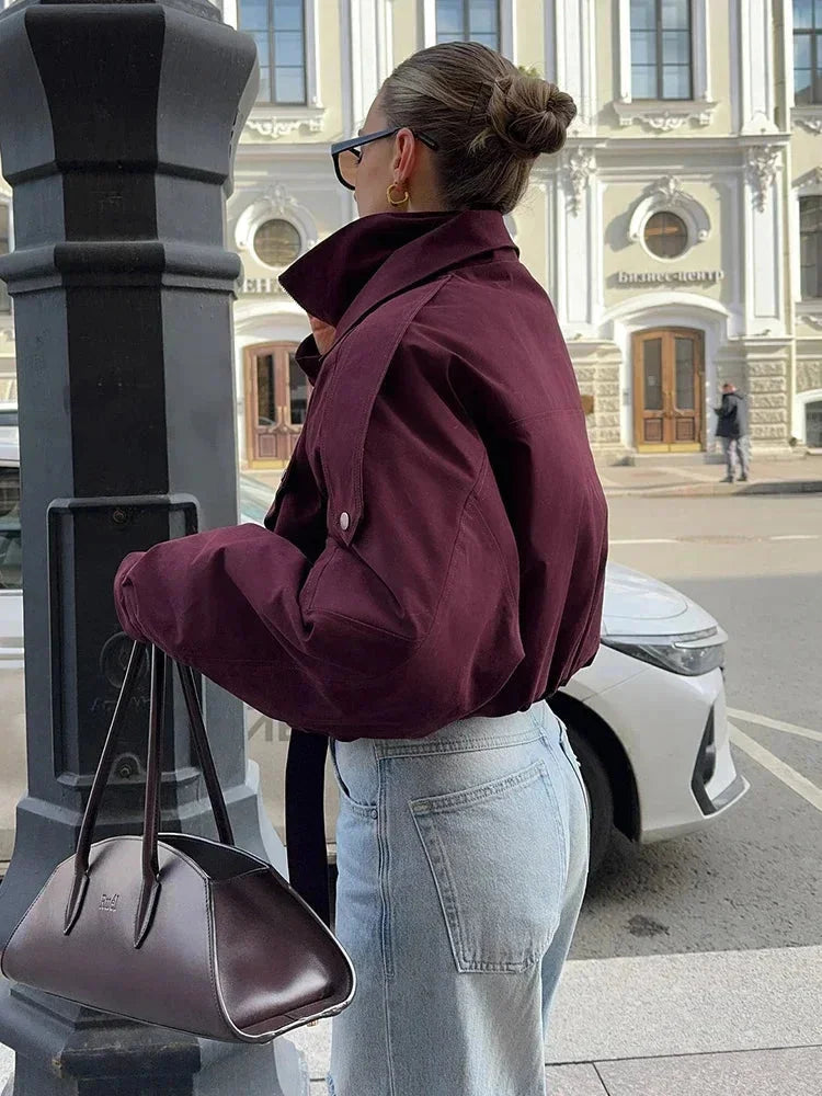 Giulia | bomber bordeaux con collo alto