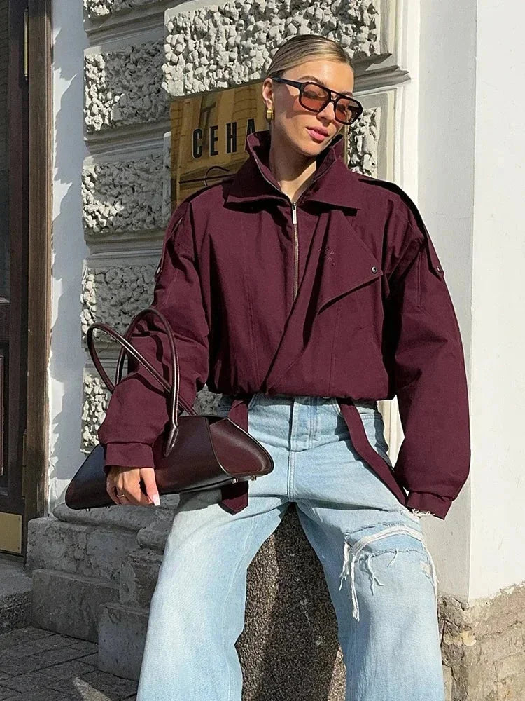 Giulia | bomber bordeaux con collo alto