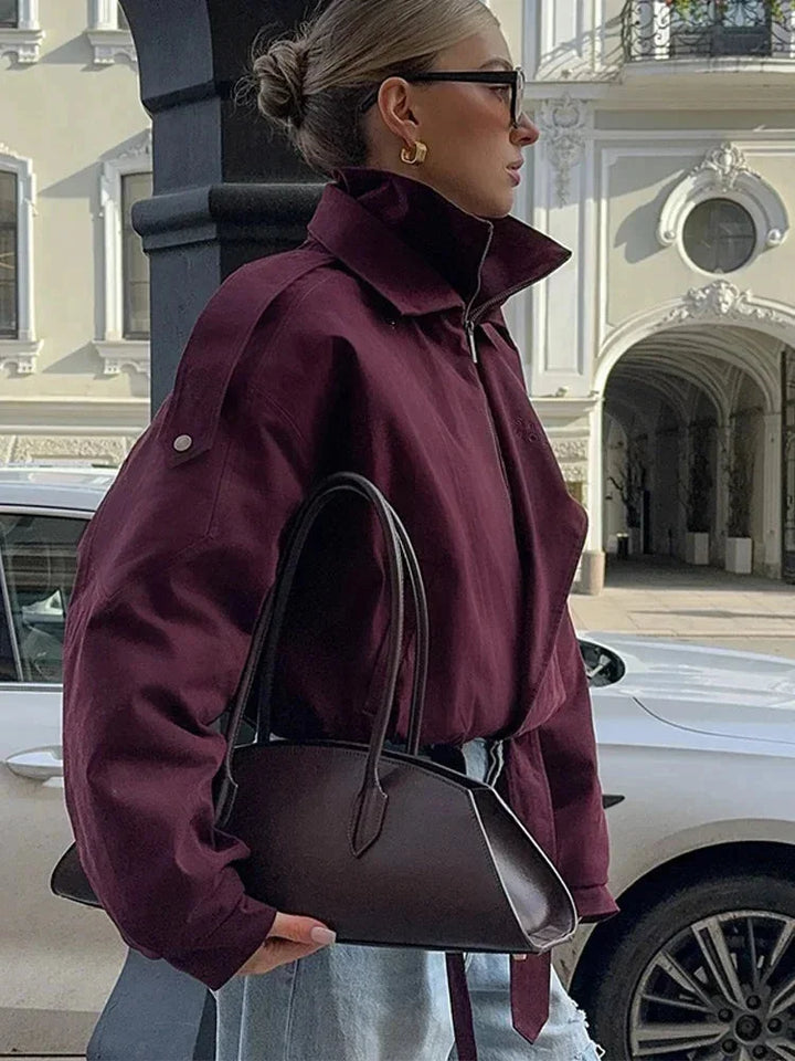 Giulia | bomber bordeaux con collo alto
