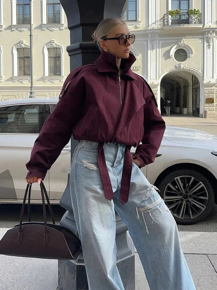Giulia | bomber bordeaux con collo alto