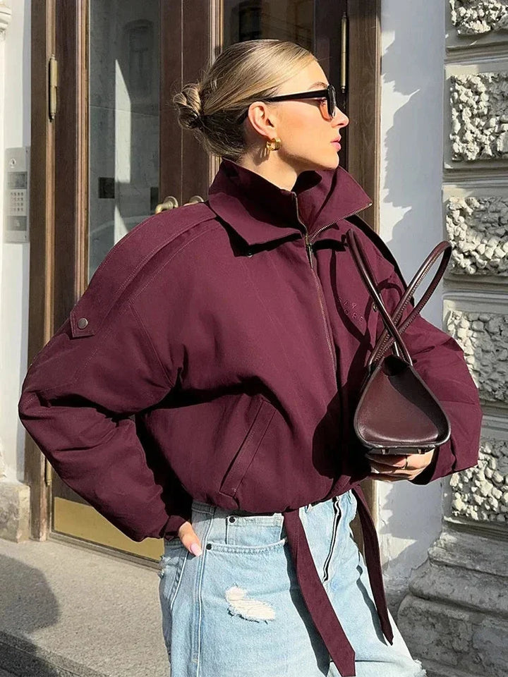 Giulia | bomber bordeaux con collo alto