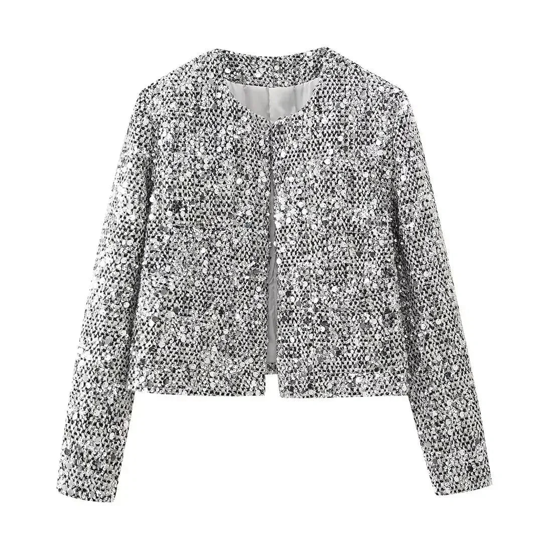 Irene | bomber con paillettes argento