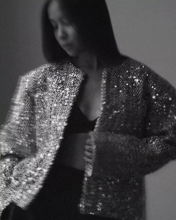 Irene | bomber con paillettes argento