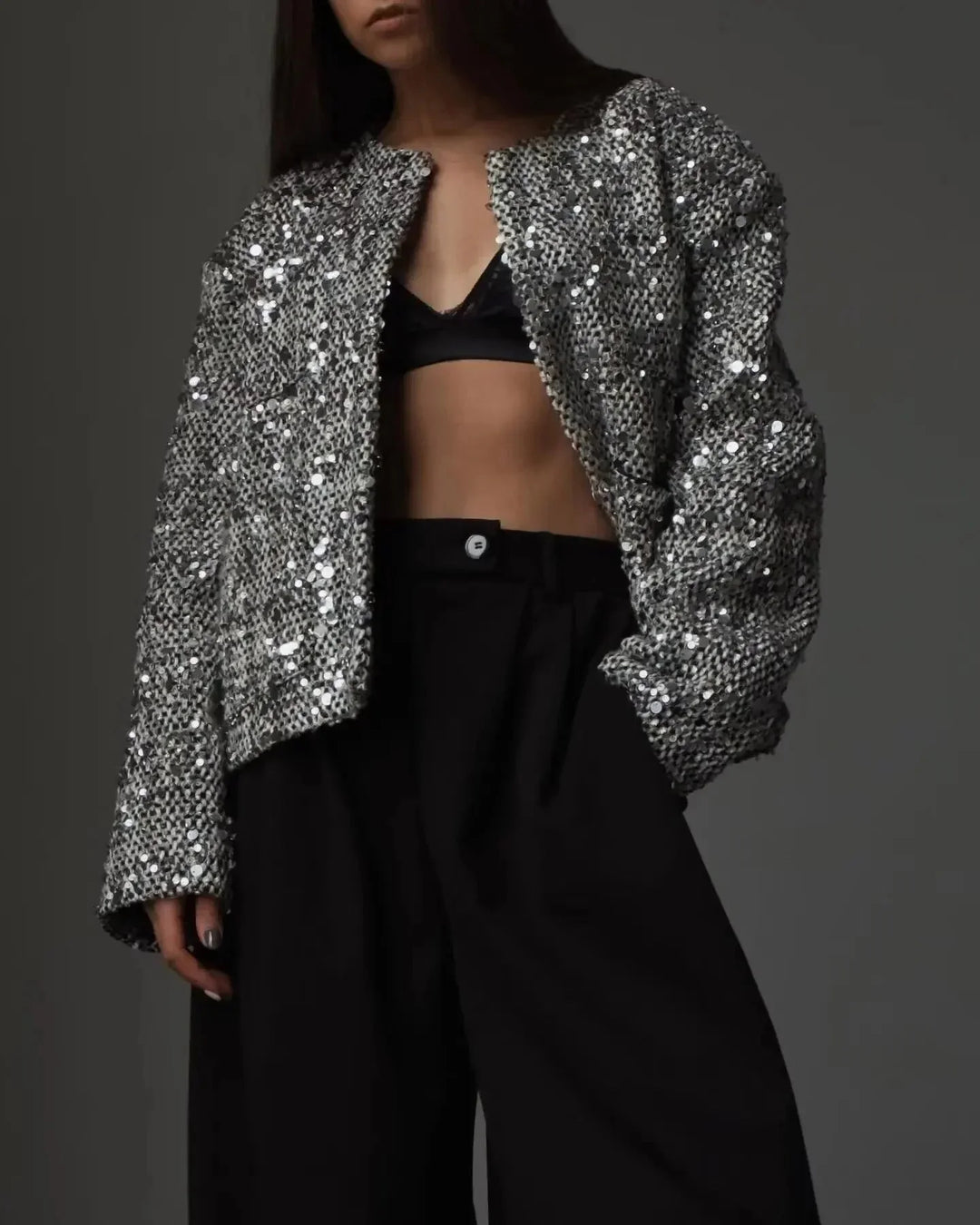 Irene | bomber con paillettes argento