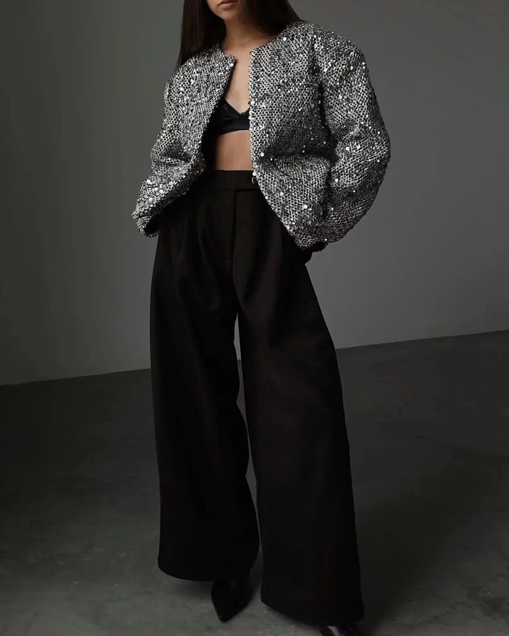 Irene | bomber con paillettes argento