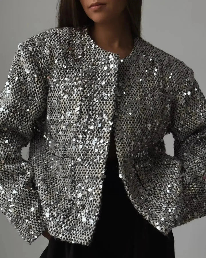 Irene | bomber con paillettes argento