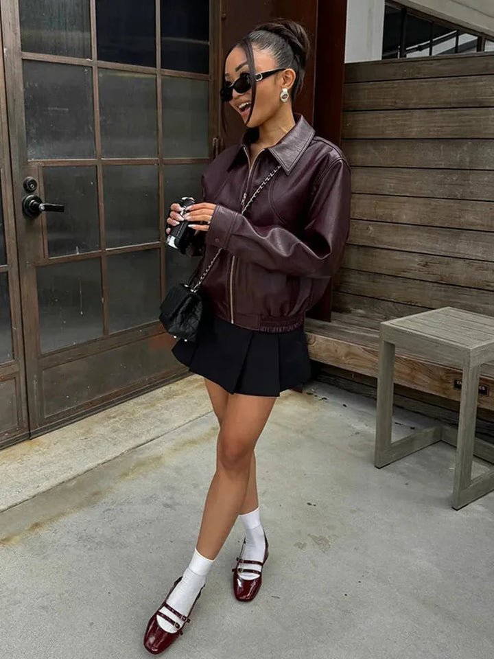 Cristina | bomber bordeaux in ecopelle