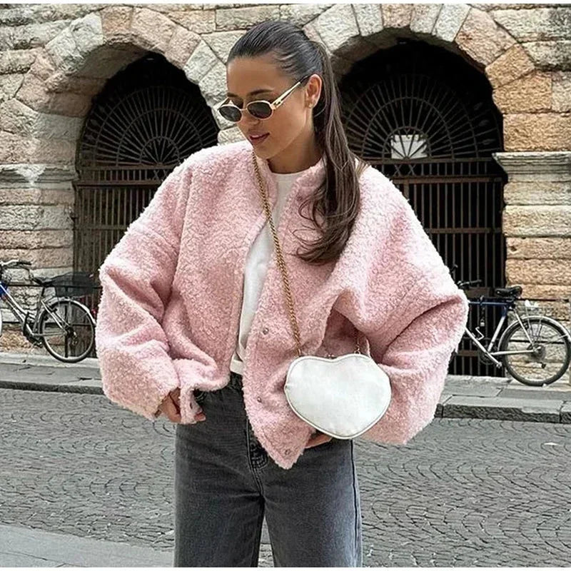 Nadia | bomber in teddy rosa