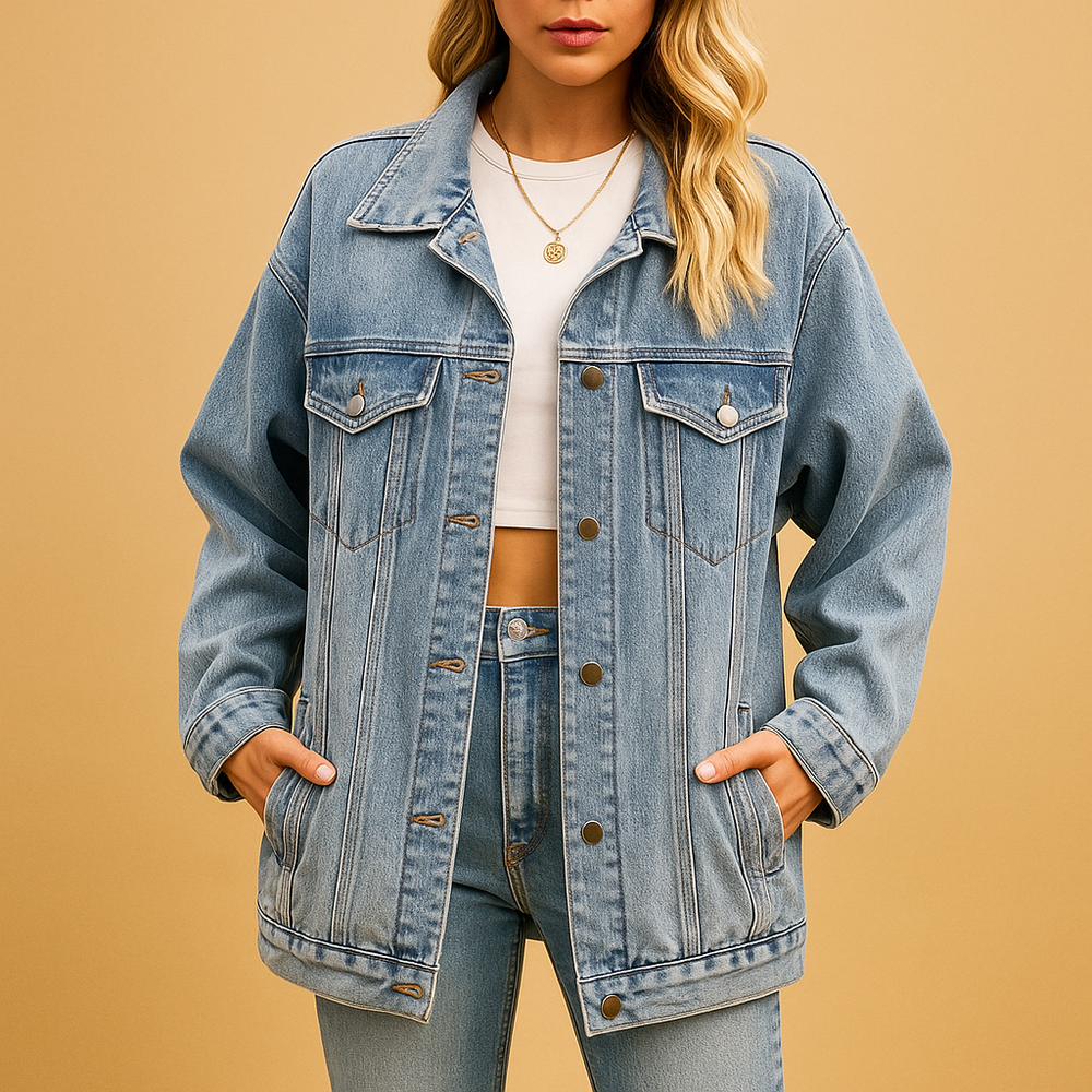 Liana – giacca jeans donna oversize con bottoni dorati