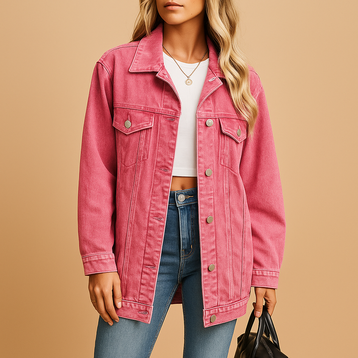 Liana – giacca jeans donna oversize con bottoni dorati
