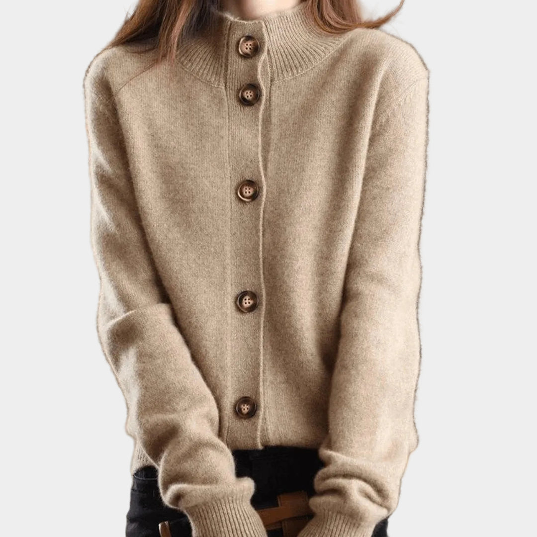 Rossana – cardigan donna in misto cashmere con collo alto