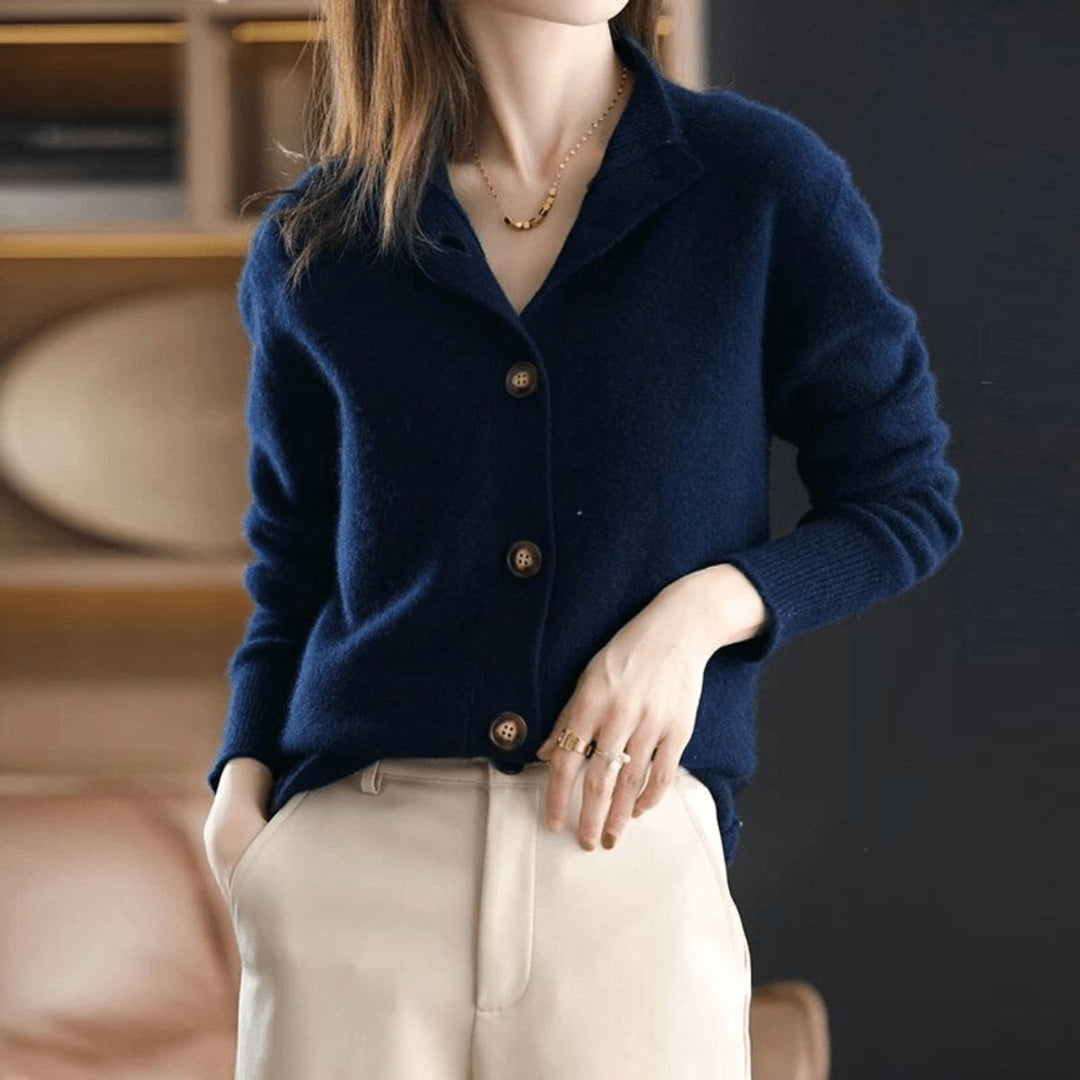 Rossana – cardigan donna in misto cashmere con collo alto